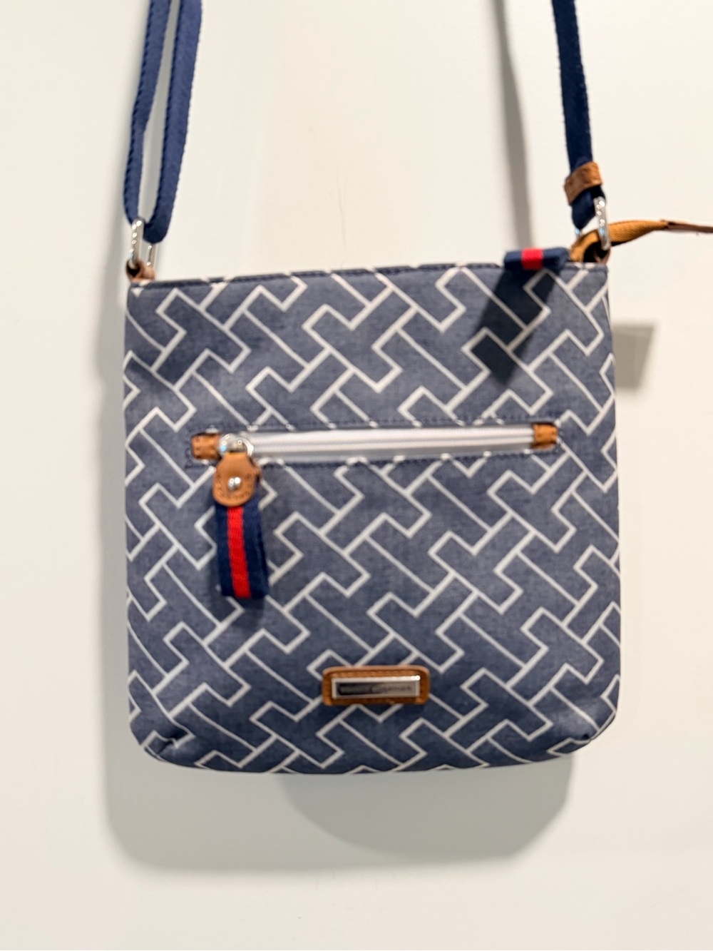 Tommy Hilfiger Jaden Navy Monogram Canvas Crossbody Bag Purse